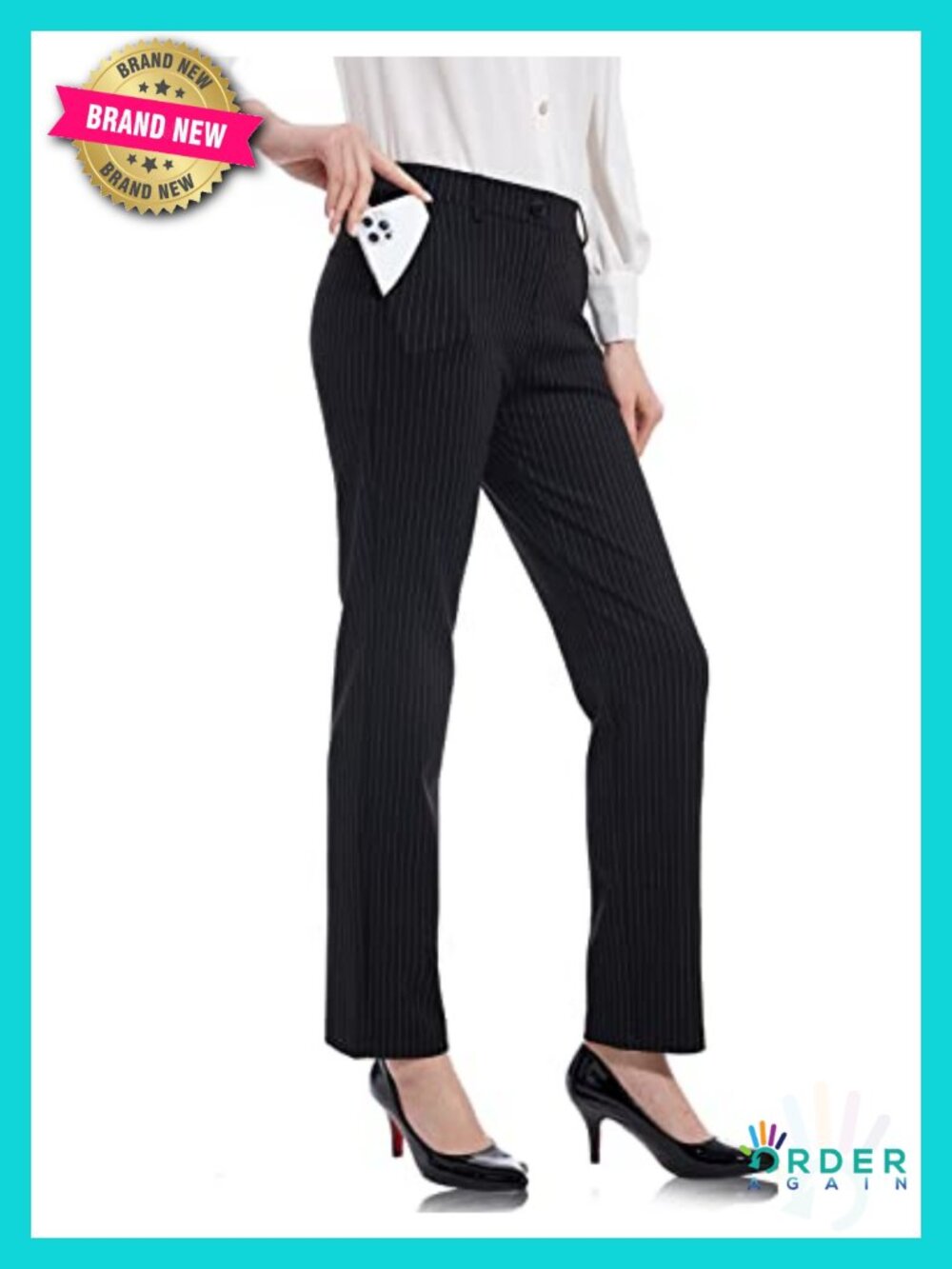 Stretchy Straight Dress Pants with Pockets, Office Business Pants, 4-Way